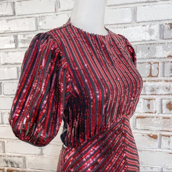 RIXO x Laura Jackson Daisy Velvet Trimmed Sequin Crepe Midi Maxi Dress S - Picture 7 of 14